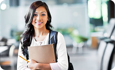 Student ready for class with her books